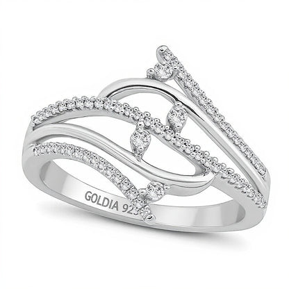 0.25 CT. TW Diamond Bypass Wave Ring in Sterling Silver