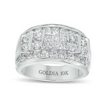 3.0 CT. TW Square-Shaped Multi-Diamond Channel and Vertical Row Band in 10K White Gold