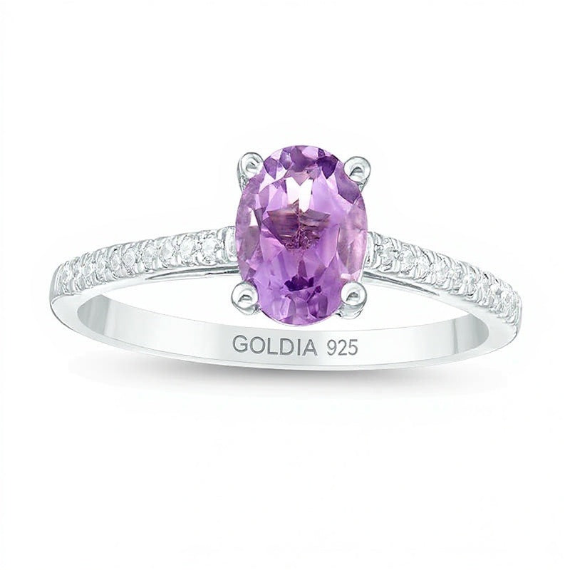 Oval Amethyst and 0.1 CT. TW Diamond Ring in Sterling Silver