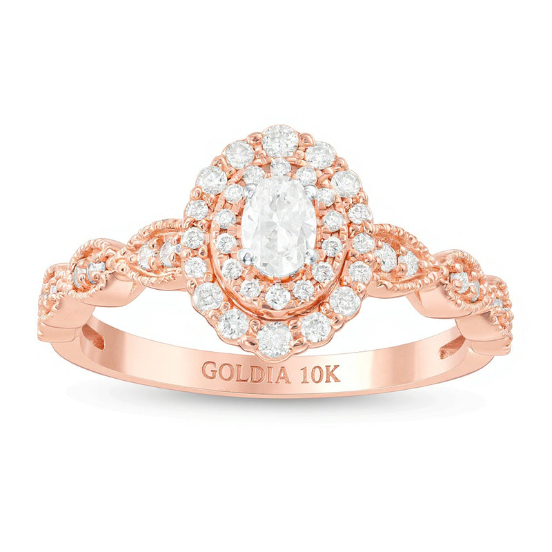 0.38 CT. TW Oval Diamond Double Frame Art Deco Vintage-Style Engagement Ring in 10K Rose Gold