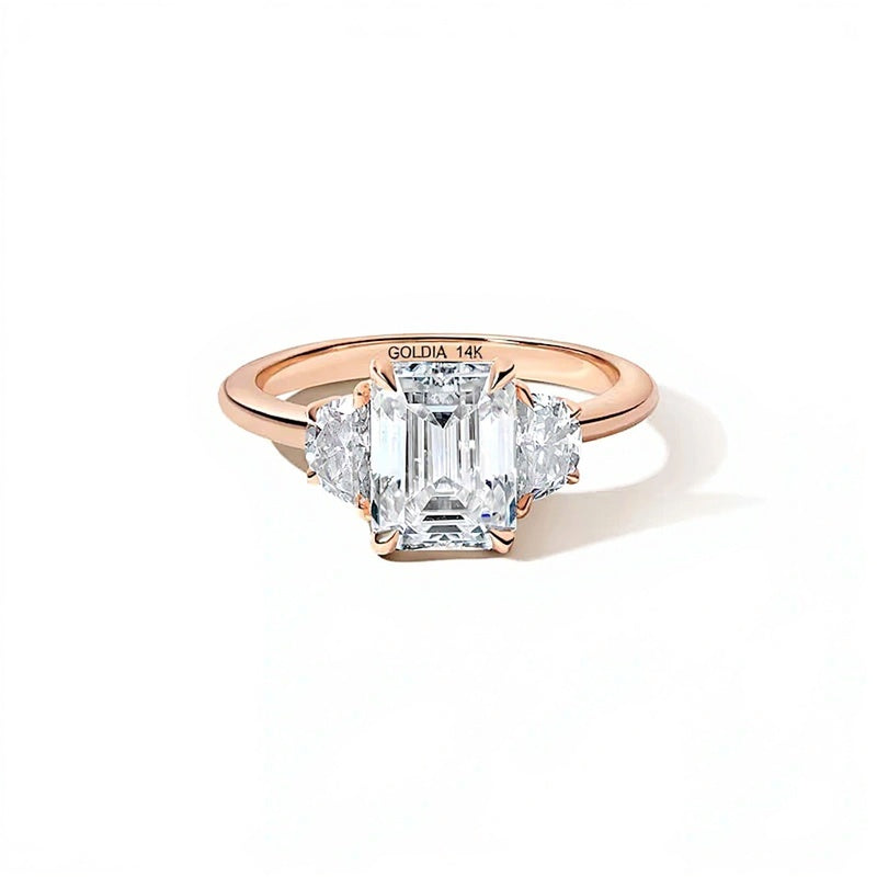 Zales x SHAHLA Lab-Grown Center Diamond 2.33 CT. TW Arch Three Stone Engagement Ring in 14K Rose Gold