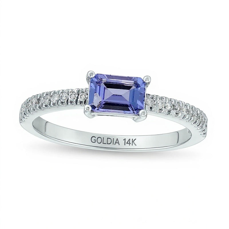 Emerald-Cut Tanzanite and 0.1 CT. TW Diamond Ring in 14K White Gold