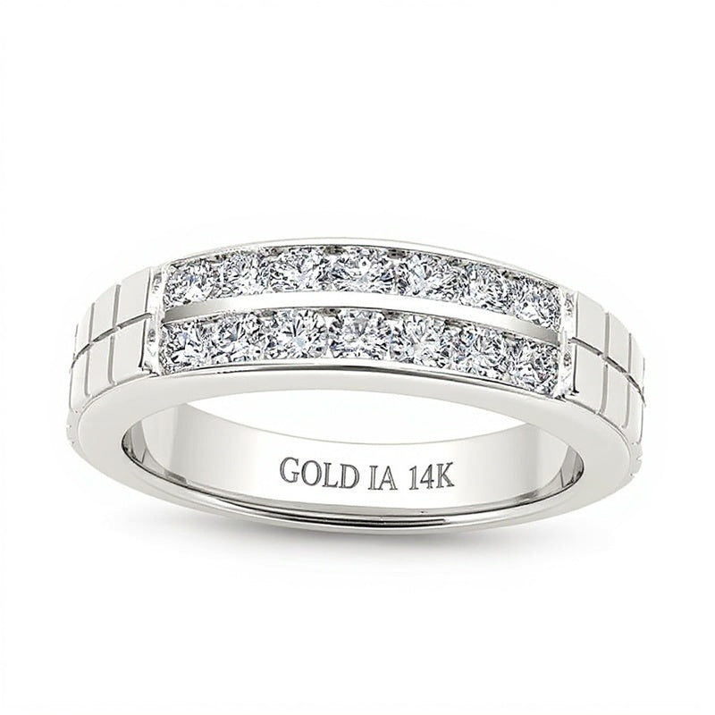 0.75 CT. TW Diamond Two Row Etched Wedding Band in 14K White Gold