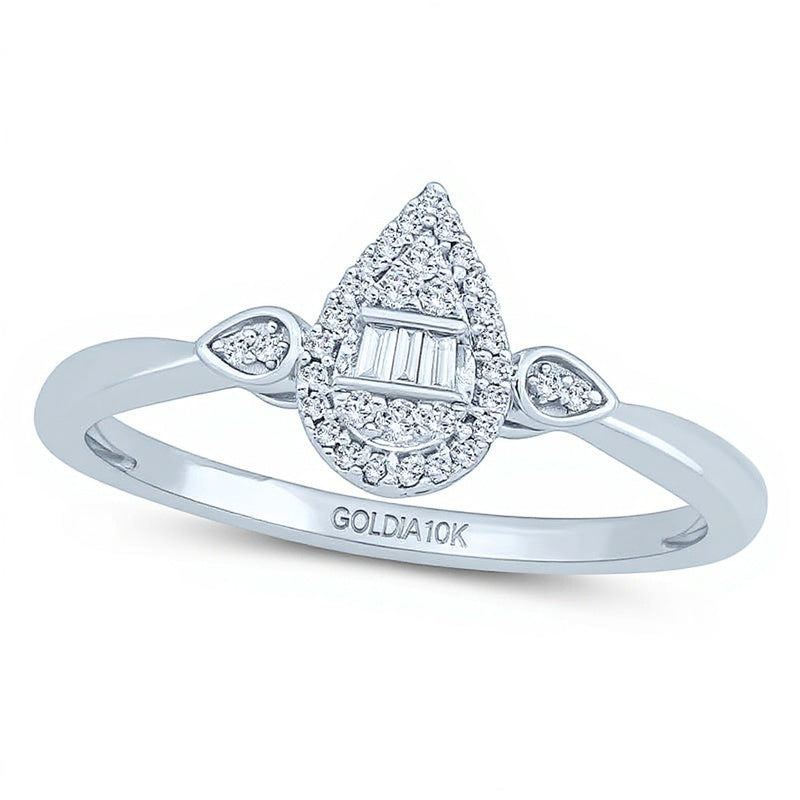0.1 CT. TW Composite Diamond Pear-Shaped Frame Petal-Sides Promise Ring in 10K White Gold