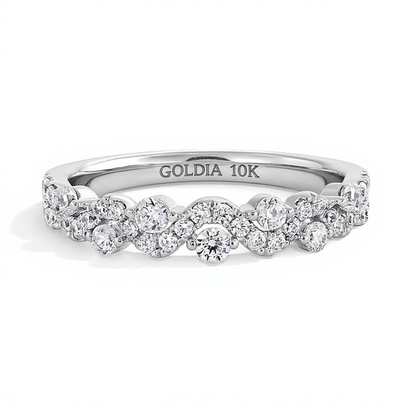 0.38 CT. TW Lab-Grown Diamond Double Row Wave Stackable Band in 10K White Gold (F/VS2)