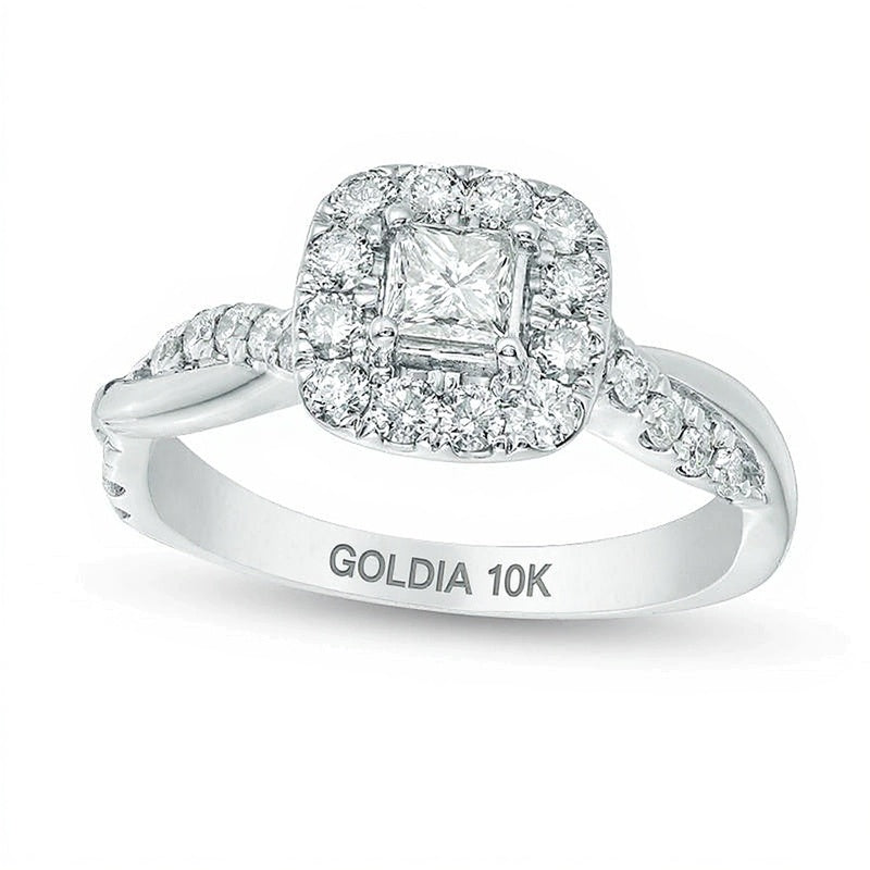0.88 CT. TW Princess-Cut Diamond Frame Twist Shank Engagement Ring in 10K White Gold
