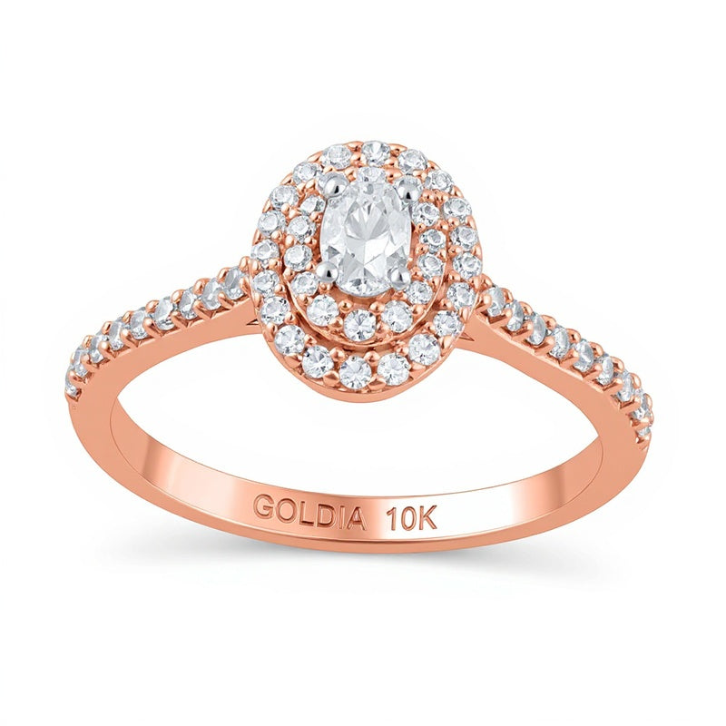 0.5 CT. TW Oval Diamond Double Frame Engagement Ring in 10K Rose Gold