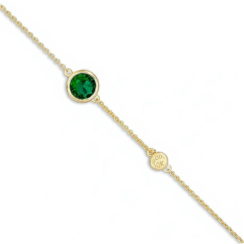 6.0mm Lab-Created Emerald and White Sapphire Accent Anklet in 10K Gold - 10"