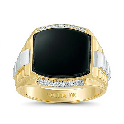 13.0mm Cushion-Shaped Onyx Stepped Shank Ring in 10K Two-Tone Gold