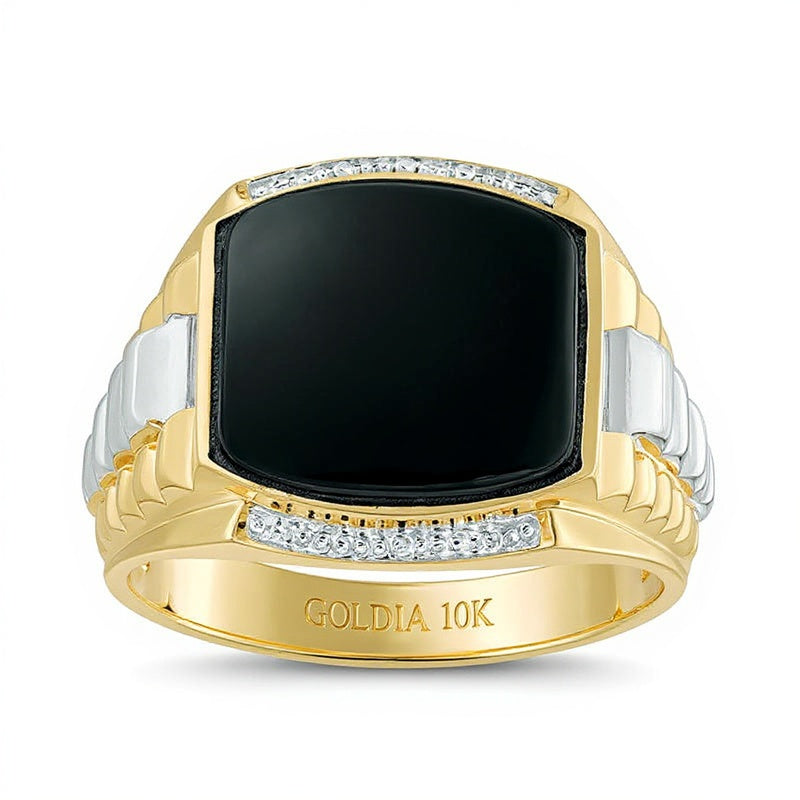13.0mm Cushion-Shaped Onyx Stepped Shank Ring in 10K Two-Tone Gold