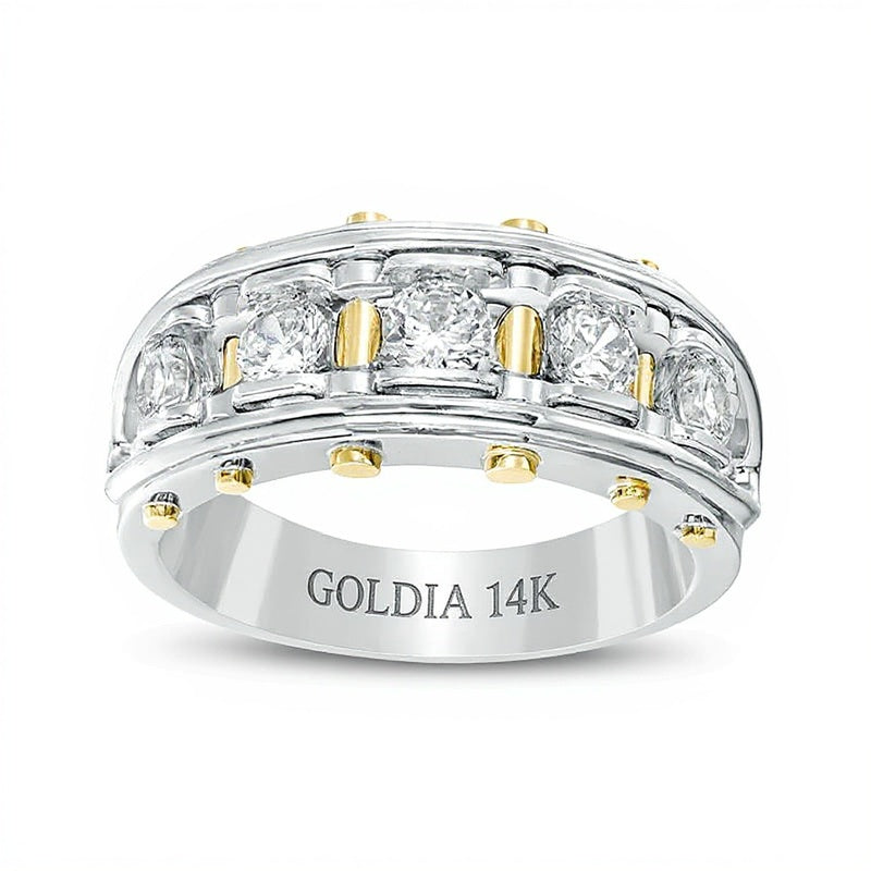 1.0 CT. TW Diamond Five Stone Riveted Wedding Band in 14K Two-Tone Gold
