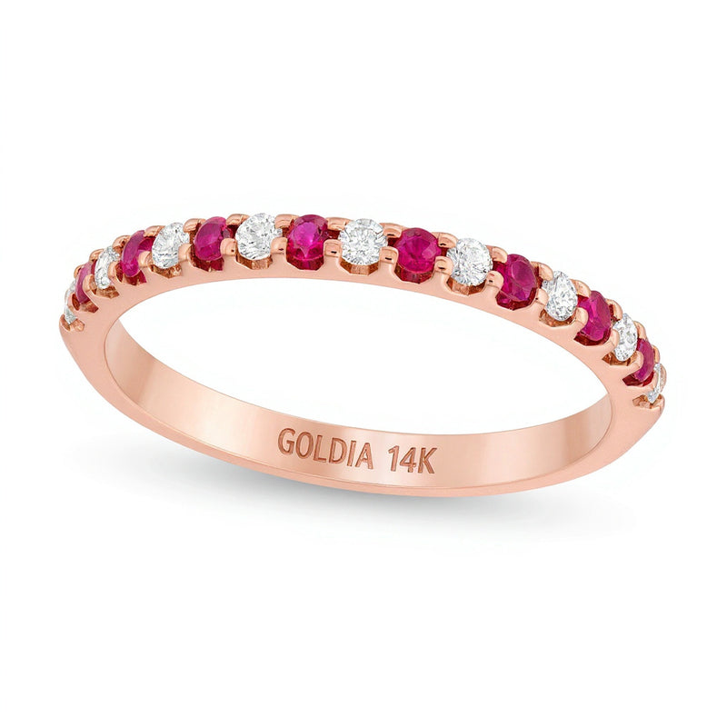 Ruby and 0.13 CT. TW Diamond Stackable Band in 14K Rose Gold