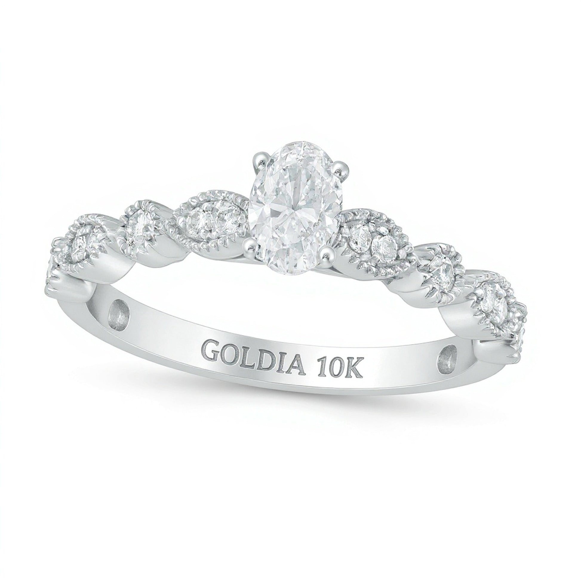 0.5 CT. TW Oval Diamond with Marquise Shapes Vintage-Style Engagement Ring in 10K White Gold