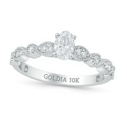 0.5 CT. TW Oval Diamond with Marquise Shapes Vintage-Style Engagement Ring in 10K White Gold
