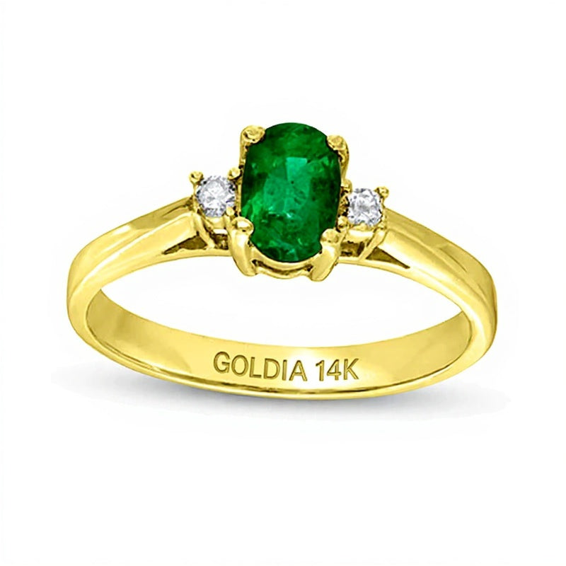 Oval Emerald and 0.05 CT. TW Diamond Collar Ring in 14K Gold