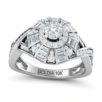 1.0 CT. TW Diamond Windmill Frame Criss-Cross Shank Ring in 10K White Gold