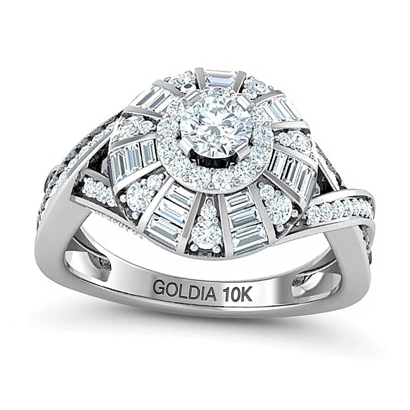 1.0 CT. TW Diamond Windmill Frame Criss-Cross Shank Ring in 10K White Gold