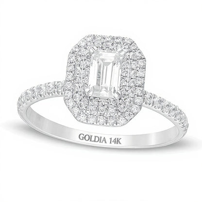 0.75 CT. TW Emerald-Cut Diamond Double Octagonal Frame Engagement Ring in 14K White Gold