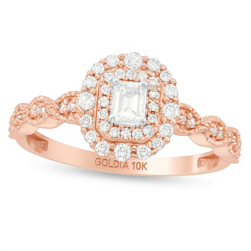 0.38 CT. TW Emerald-Cut Diamond Double Frame Art Deco Vintage-Style Engagement Ring in 10K Rose Gold