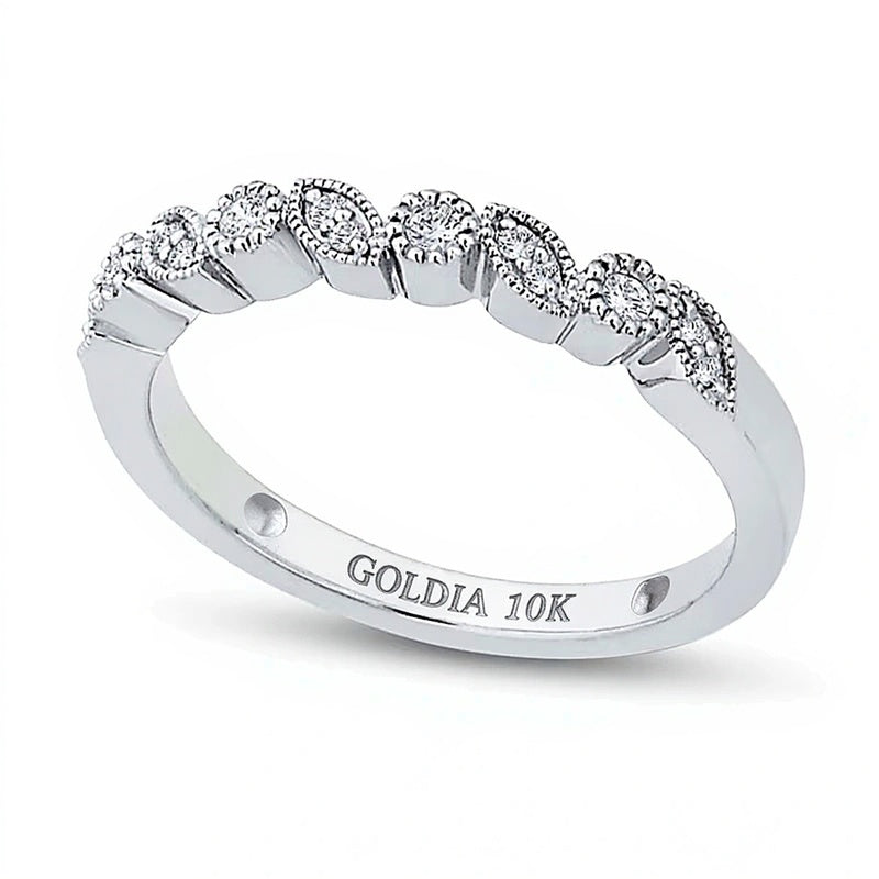 0.1 CT. TW Marquise Multi-Diamond Vintage-Style Band in 10K White Gold