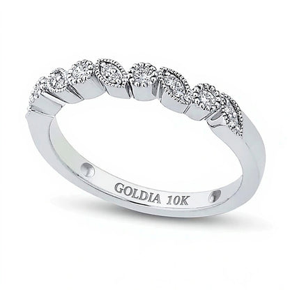 0.1 CT. TW Marquise Multi-Diamond Vintage-Style Band in 10K White Gold