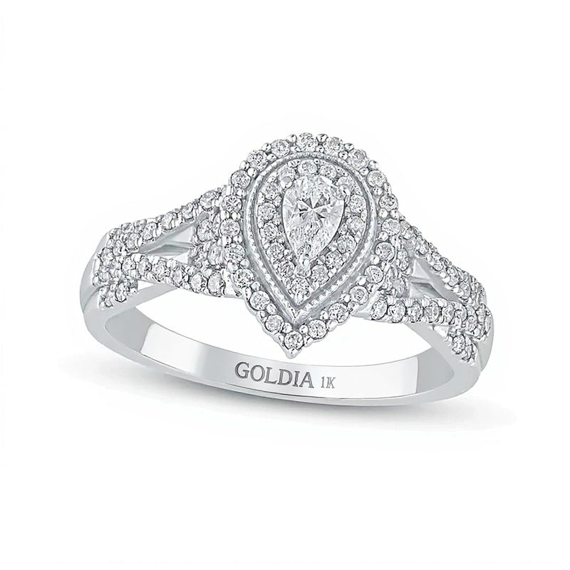 0.5 CT. TW Pear-Shaped Diamond Frame Vintage-Style Multi-Row Engagement Ring in 10K White Gold