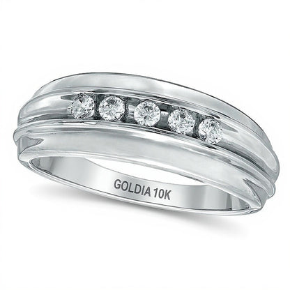 0.25 CT. TW Diamond Five Stone Wedding Band in 10K White Gold