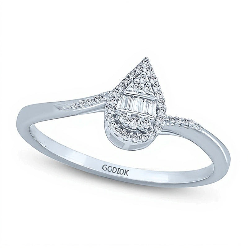 0.1 CT. TW Composite Diamond Pear-Shaped Frame Bypass Promise Ring in 10K White Gold