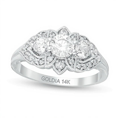 1.0 CT. TW Diamond Past Present FutureÂ® Floral Frame Vintage-Style Engagement Ring in 14K White Gold