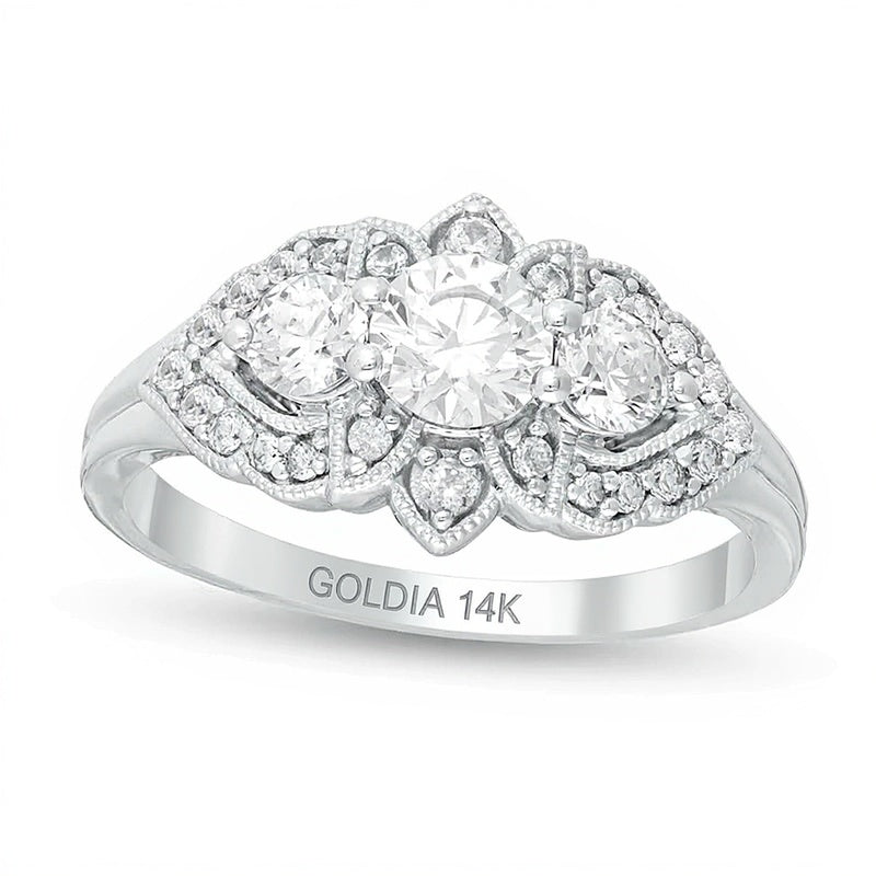 1.0 CT. TW Diamond Past Present FutureÂ® Floral Frame Vintage-Style Engagement Ring in 14K White Gold