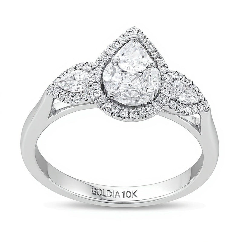 0.75 CT. TW Multi-Diamond Pear Composite Framed Engagement Ring in 10K White Gold