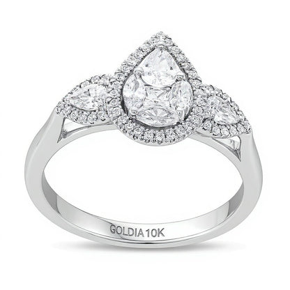 0.75 CT. TW Multi-Diamond Pear Composite Framed Engagement Ring in 10K White Gold