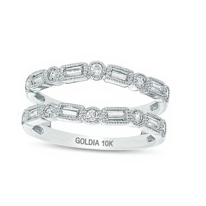 0.5 CT. TW Baguette and Round Diamond Alternating Art Deco Vintage-Style Solitaire Enhancer in 10K White Gold