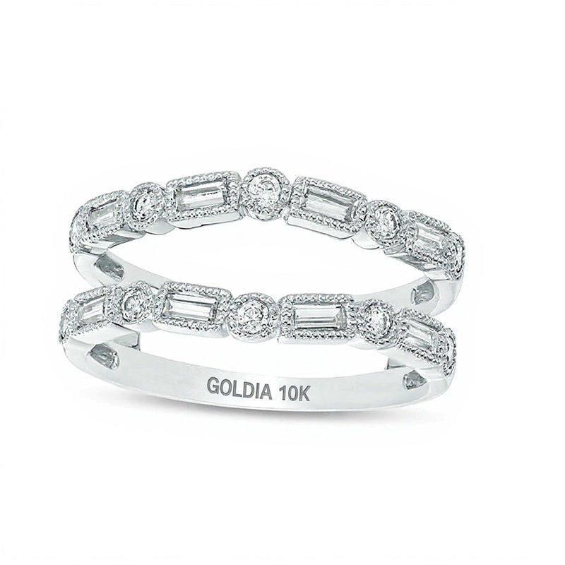 0.5 CT. TW Baguette and Round Diamond Alternating Art Deco Vintage-Style Solitaire Enhancer in 10K White Gold