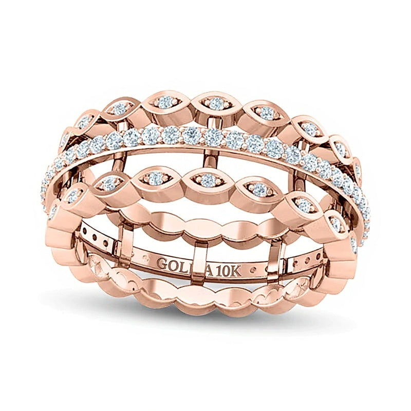 0.38 CT. TW Diamond Marquise Triple Row Open Shank Band in 10K Rose Gold