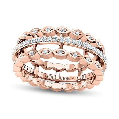 0.38 CT. TW Diamond Marquise Triple Row Open Shank Band in 10K Rose Gold