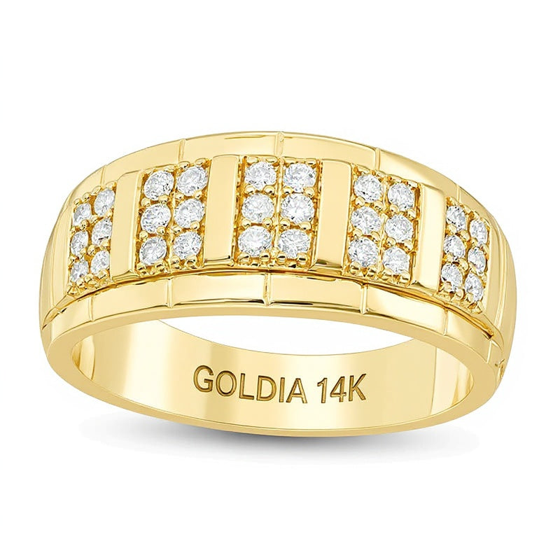 0.5 CT. TW Composite Rectangle Diamond Grooved Wedding Band in 14K Gold