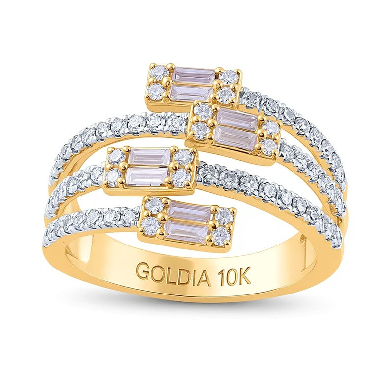 1.0 CT. TW Champagne and White Diamond Multi-Row Open Shank Wrap Ring in 10K Gold