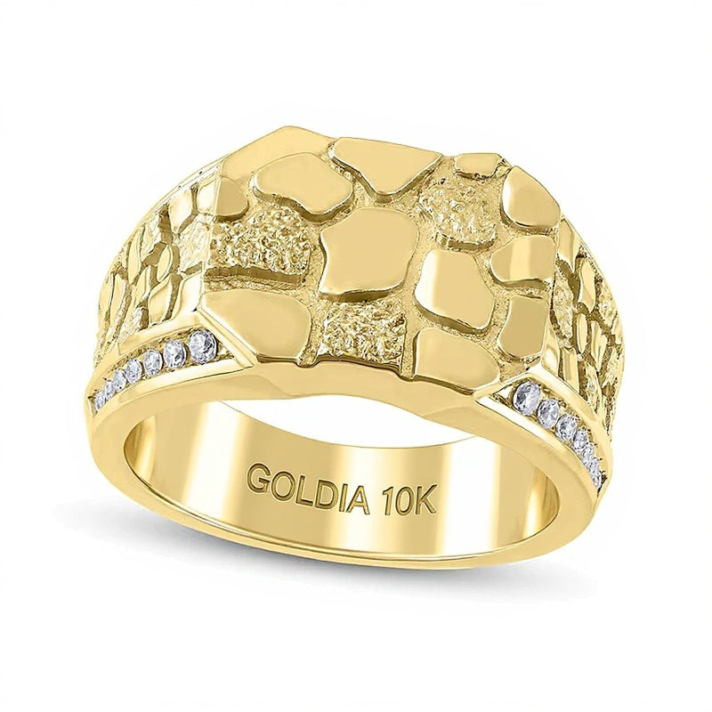 0.25 CT. TW Diamond Edge Octagon-Top Nugget Ring in 10K Gold