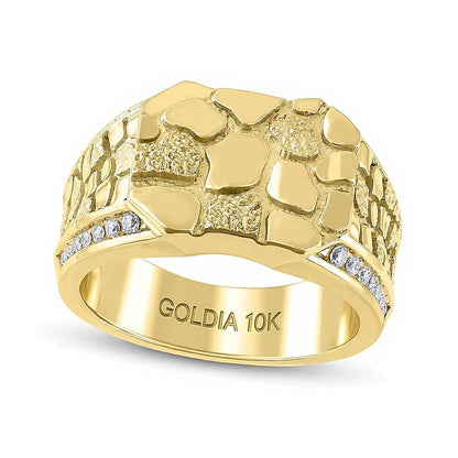 0.25 CT. TW Diamond Edge Octagon-Top Nugget Ring in 10K Gold