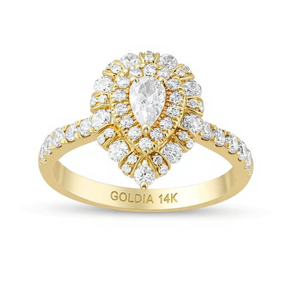 1.0 CT. TW Pear-Shaped Diamond Double Frame Engagement Ring in 14K Gold (I/SI2)