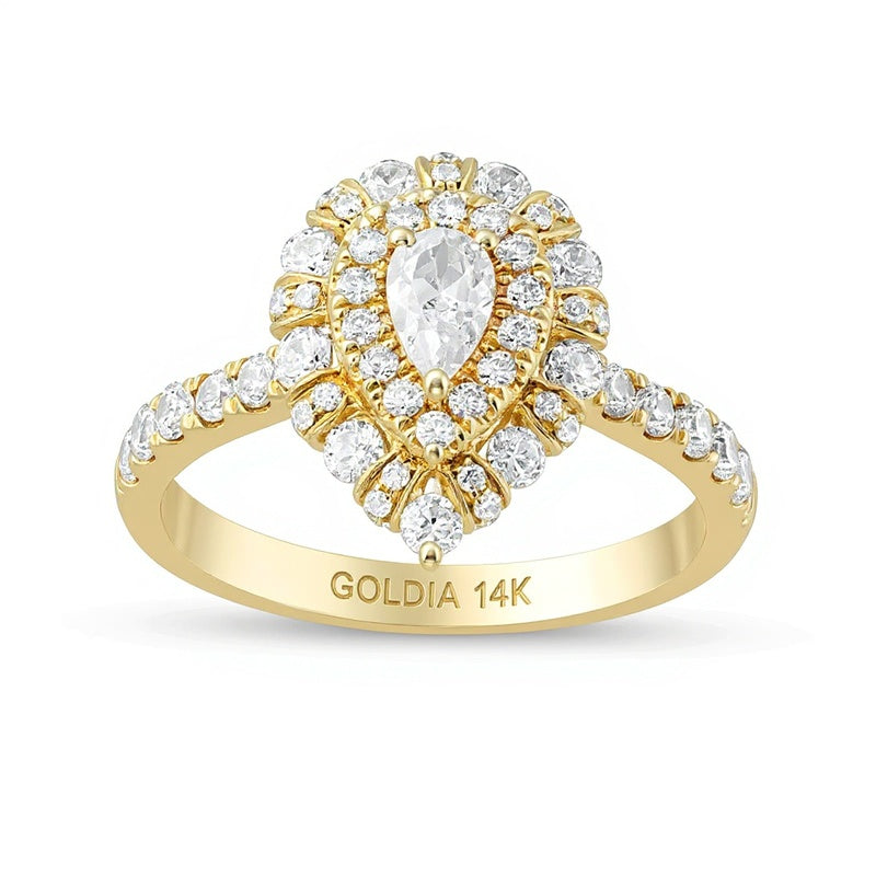 1.0 CT. TW Pear-Shaped Diamond Double Frame Engagement Ring in 14K Gold (I/SI2)