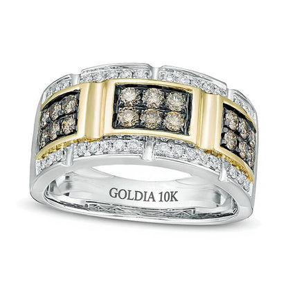 1.0 CT. TW Champagne and White Diamond Buckle Ring in 10K Two-Tone Gold