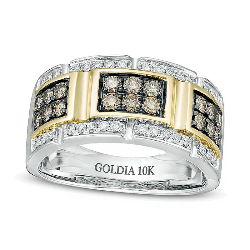 1.0 CT. TW Champagne and White Diamond Buckle Ring in 10K Two-Tone Gold