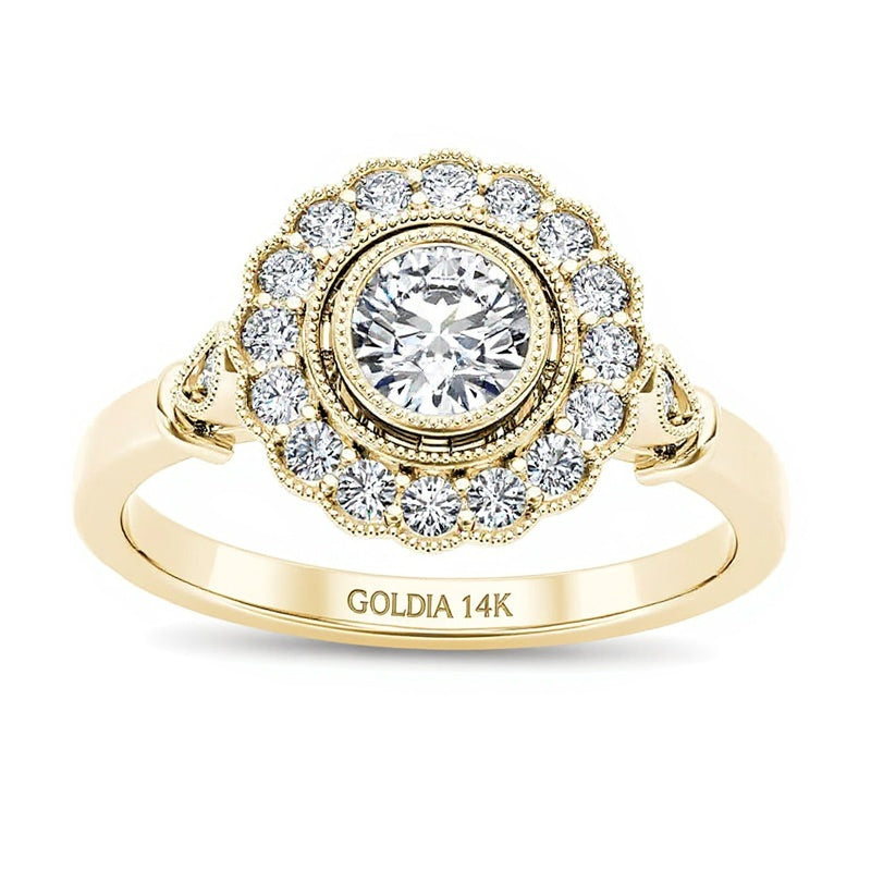 0.63 CT. TW Diamond Frame Vintage-Style Engagement Ring in 14K Gold