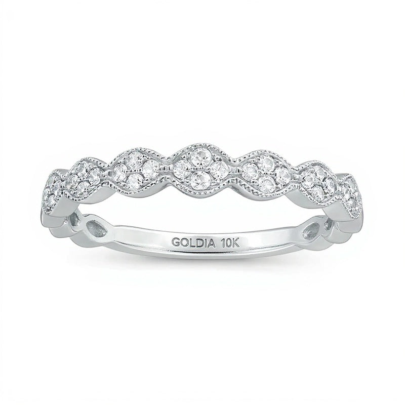 0.17 CT. TW Oval-Shaped Multi-Diamond Scallop Edge Stackable Anniversary Band in 10K White Gold