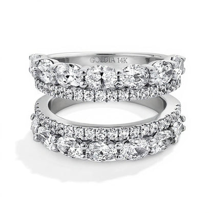 3.0 CT. TW Oval and Round Lab-Grown Diamond Double Row Solitaire Enhancer in 14K White Gold (F/VS2)