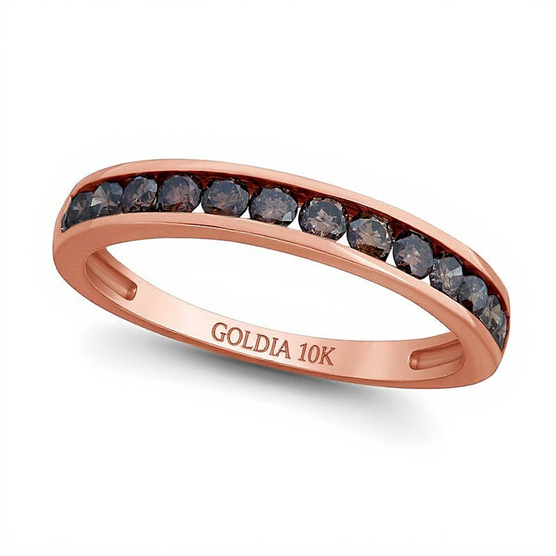 0.5 CT. TW Champagne Diamond Channel-Set Anniversary Band in 10K Rose Gold with Black Rhodium