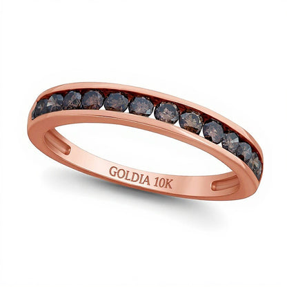 0.5 CT. TW Champagne Diamond Channel-Set Anniversary Band in 10K Rose Gold with Black Rhodium