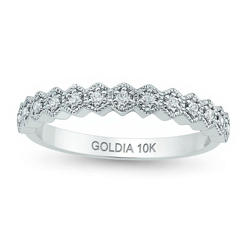 0.13 CT. TW Diamond Hexagonal Frame Vintage-Style Wedding Band in 10K White Gold